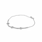 Sterling silver clover anklet with adjustable chain, front view