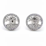 Sterling silver Tree of Life stud earrings with cubic zirconia, front view