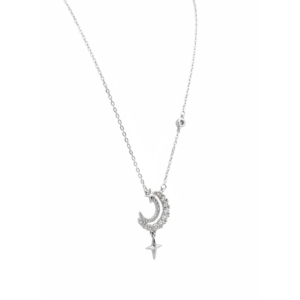 925 Sterling Silver Moon and Star Pendant Necklace | Dublin Silver