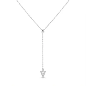 Sterling silver triangle pendant necklace with delicate chain, front view