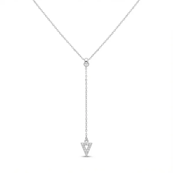 Sterling silver triangle pendant necklace with minimalist design, front view