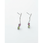 925 Sterling Silver Elegant Drop Earrings with Pink and Green Stones | Dublin Silver