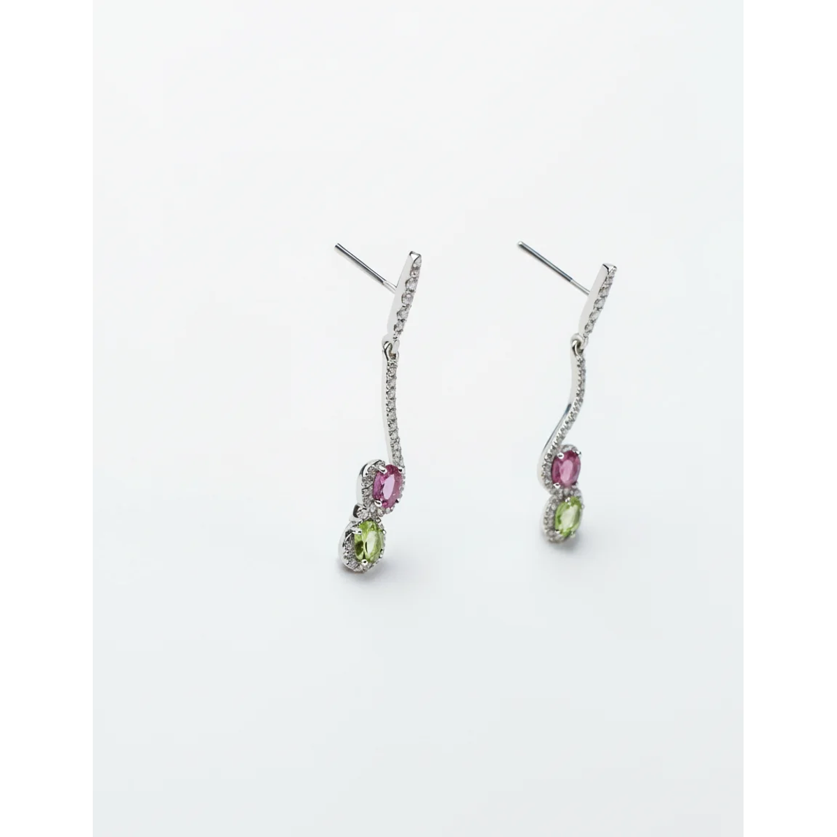 925 Sterling Silver Elegant Drop Earrings with Pink and Green Stones | Dublin Silver