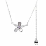 Sterling silver floral pendant necklace with adjustable chain, front view