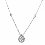 Sterling silver teardrop pendant necklace with cubic zirconia, front view