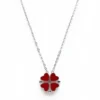 Sterling silver heart clover pendant necklace with red hearts, front view