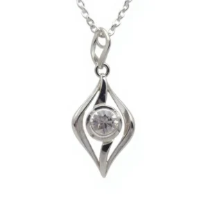 Sterling silver pendant necklace with cubic zirconia, front view