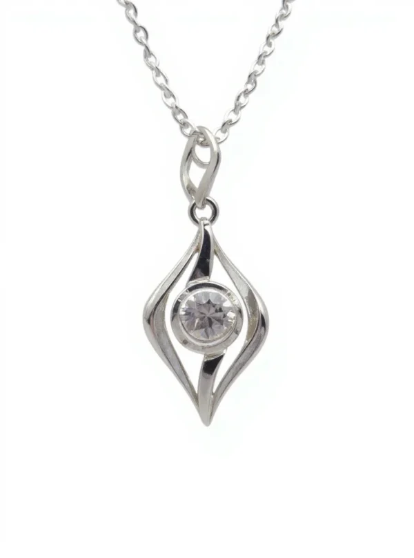 Sterling silver pendant necklace with cubic zirconia, front view