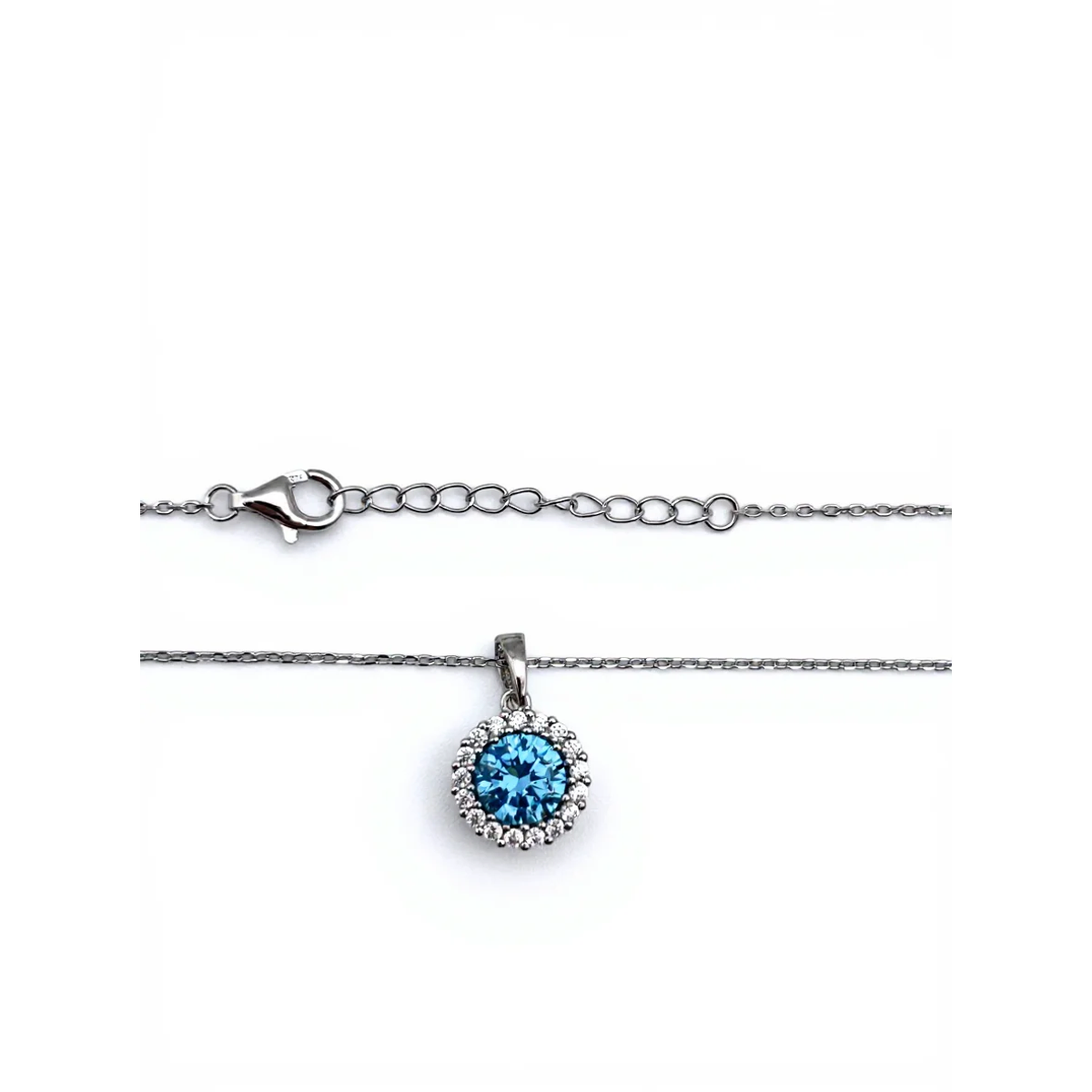 925 Sterling Silver Blue Crystal Pendant Necklace 18-inch Chain | Dublin Silver