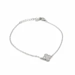 Sterling silver clover bracelet with adjustable chain, top view