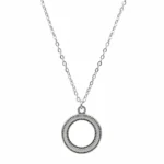 Sterling silver circle pendant on elegant chain, front view