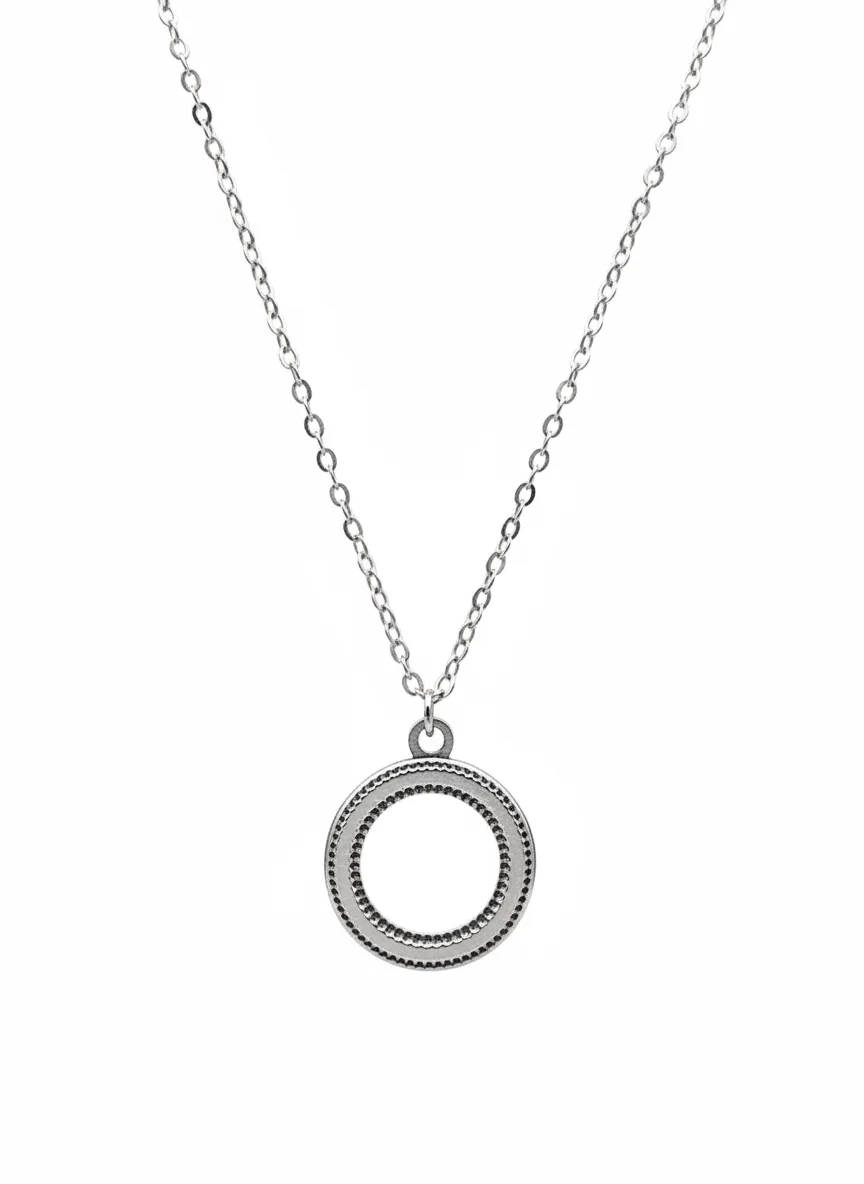 Sterling silver circle pendant on elegant chain, front view
