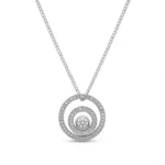 Sterling silver circle pendant necklace with cubic zirconia, front view
