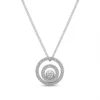 Sterling silver circle pendant necklace with cubic zirconia, front view
