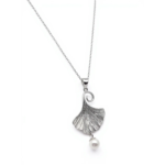 Sterling Silver Ginkgo Leaf Pendant Necklace with Pearl | Dublin Silver