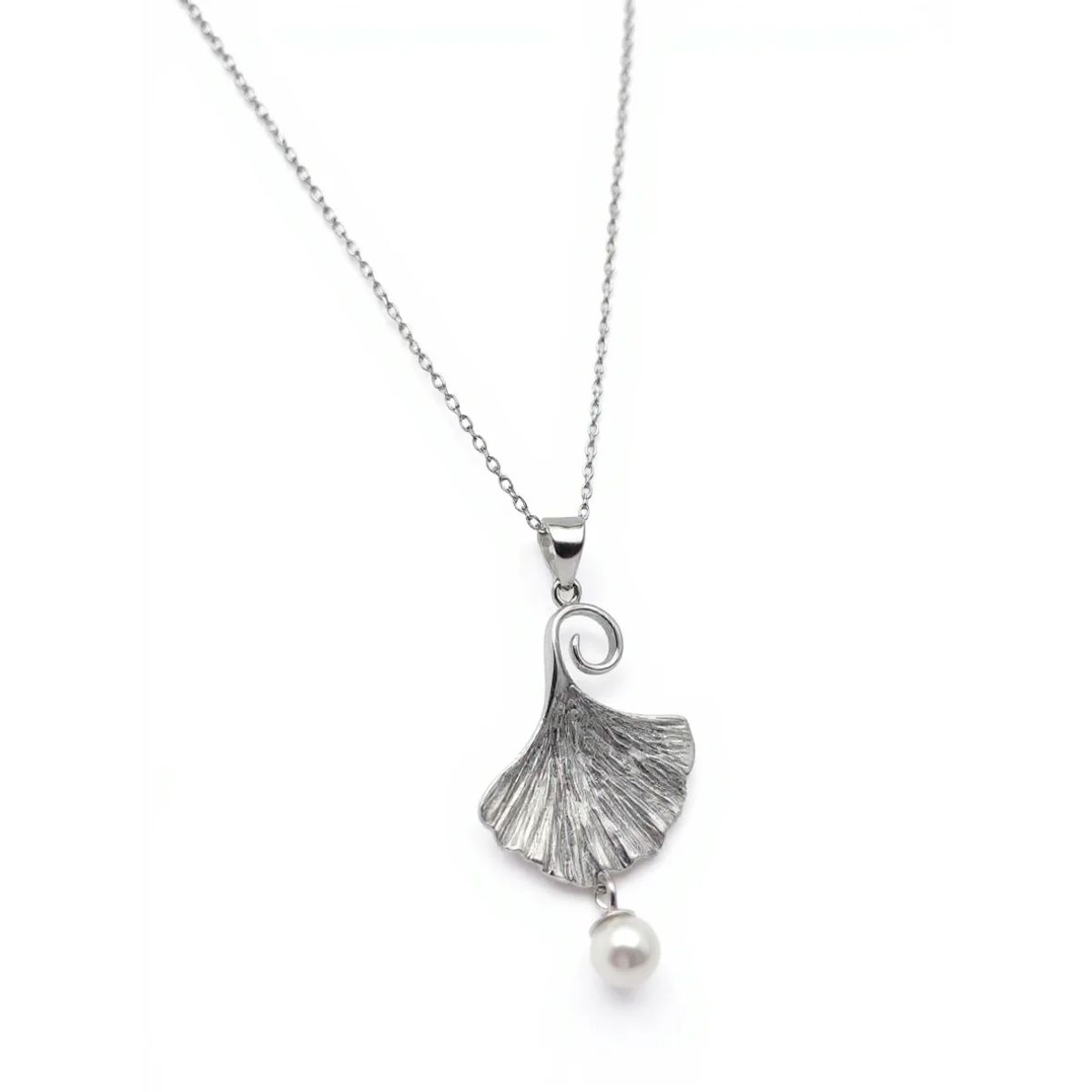 Sterling Silver Ginkgo Leaf Pendant Necklace with Pearl | Dublin Silver