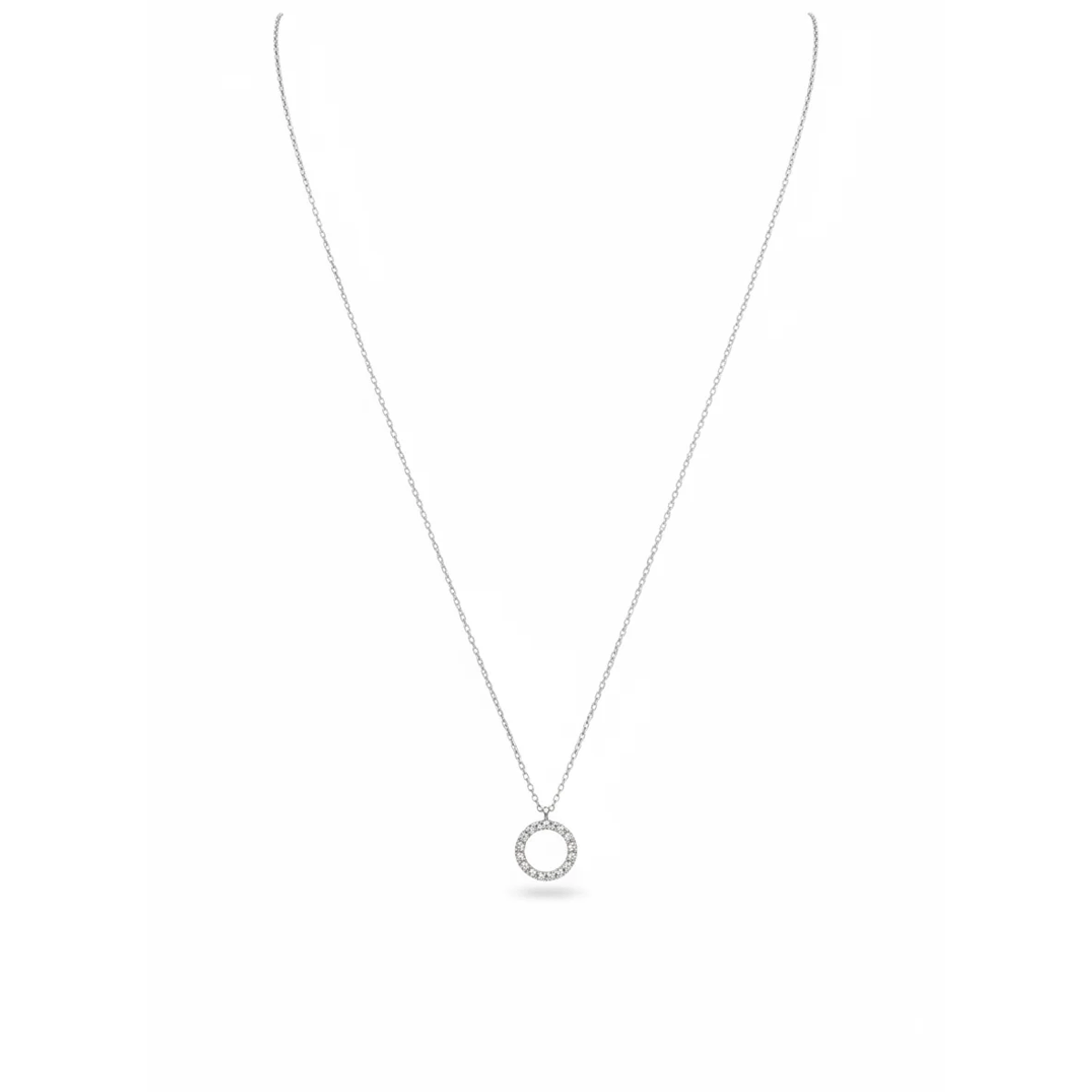 925 Sterling Silver Circle Pendant Necklace with Cubic Zirconia | Dublin Silver