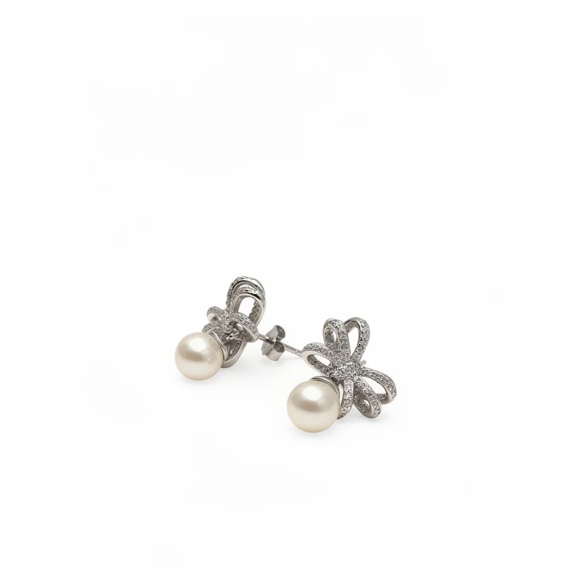 925 Sterling Silver Pearl Bow Earrings | Dublin Silver