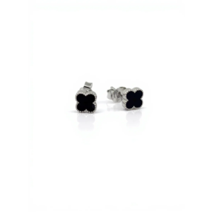 925 Sterling Silver Clover Stud Earrings Black Enamel | Dublin Silver