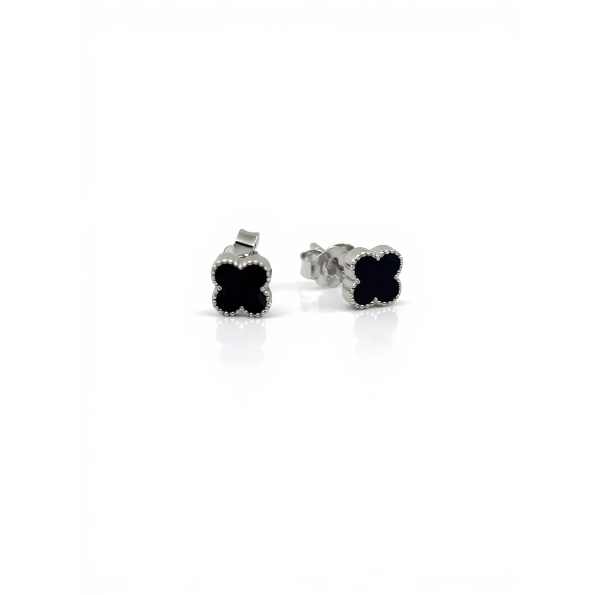 925 Sterling Silver Clover Stud Earrings Black Enamel | Dublin Silver
