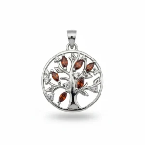Sterling silver Tree of Life pendant with gemstones, front view