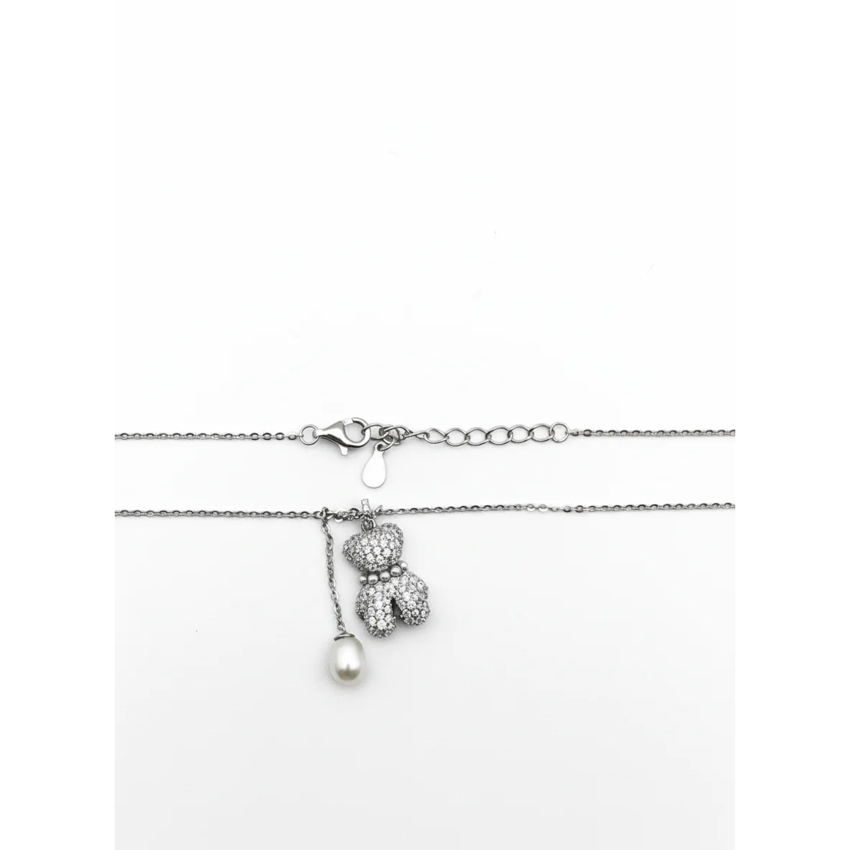 925 Sterling Silver Teddy Bear Pendant Necklace with Pearl Charm | Dublin Silver