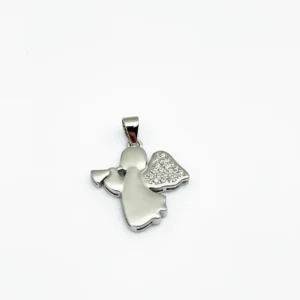Sterling silver angel pendant with crystal accents, front view