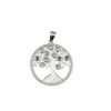 Sterling silver Tree of Life pendant with multicoloured gem accents, front view