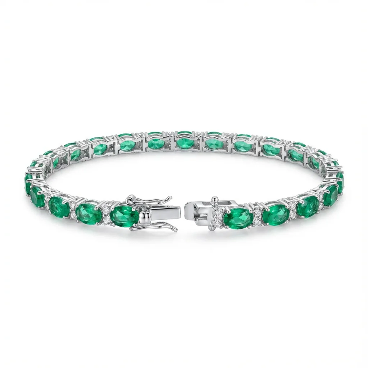 925 Sterling Silver Emerald Tennis Bracelet Box Clasp | Dublin Silver