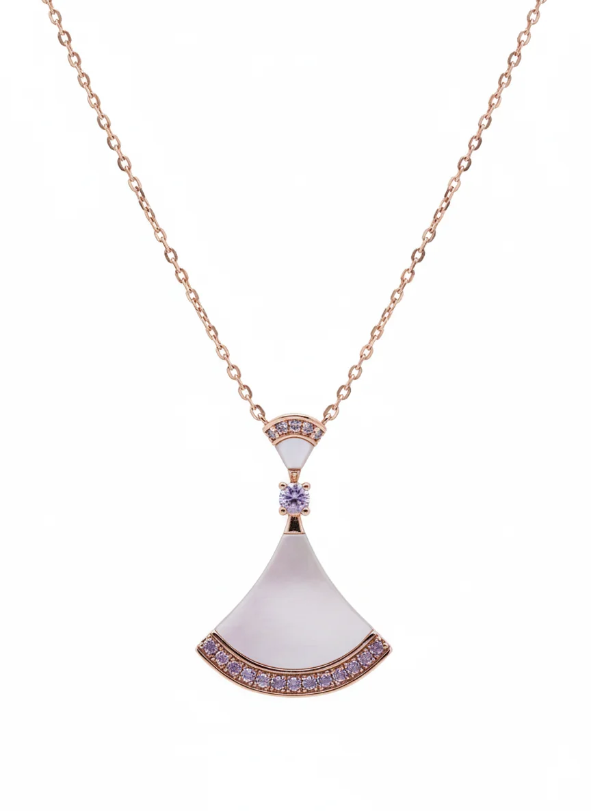 Sterling silver pendant necklace with rose gold finish, front view