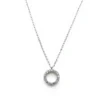 Sterling silver circle pendant necklace with cubic zirconia, front view
