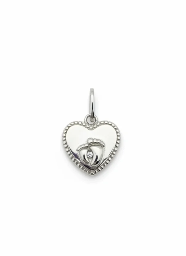 Sterling silver Claddagh heart pendant with intricate design, front view