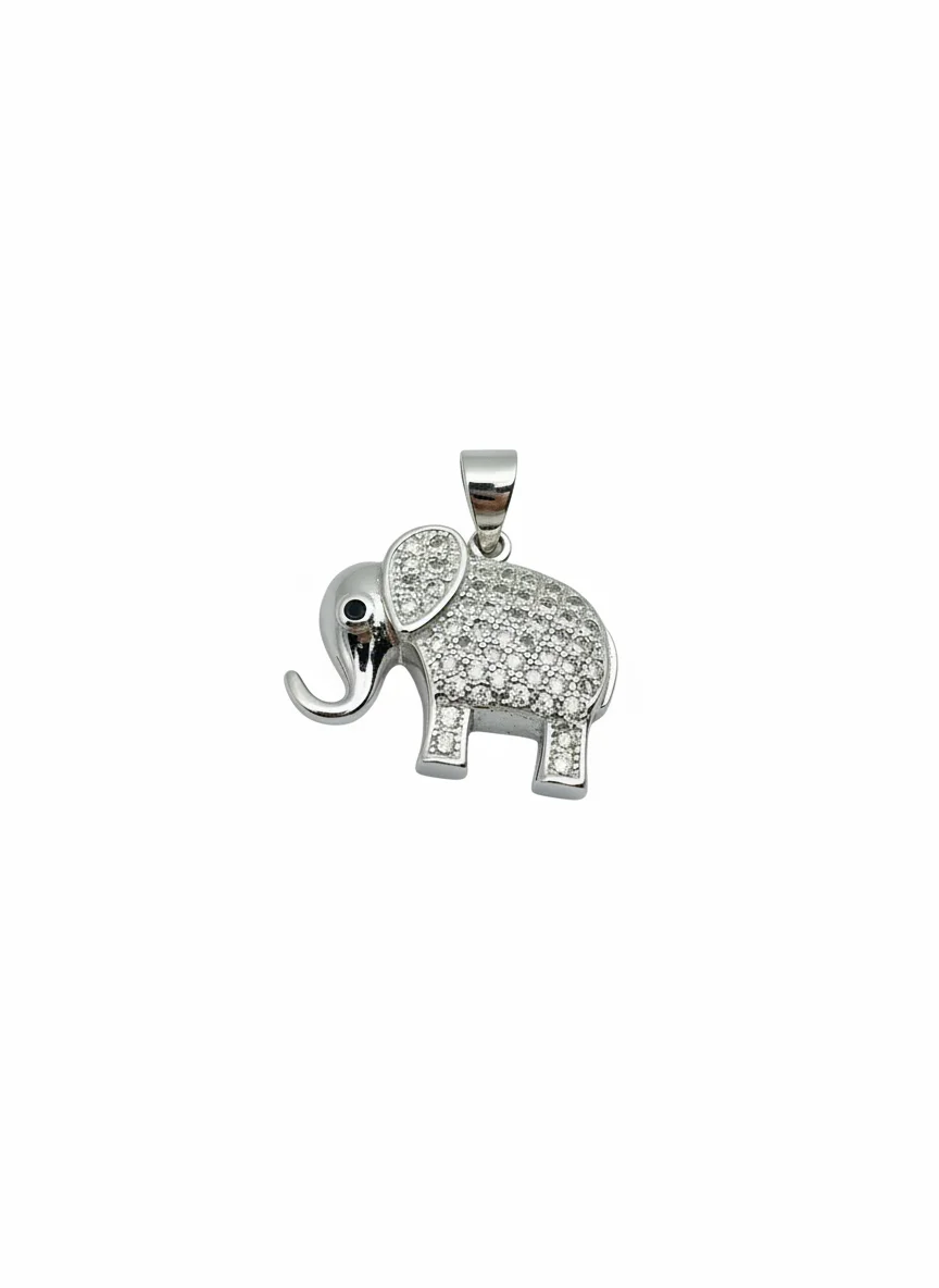 Sterling silver elephant pendant with cubic zirconia, front view