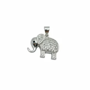 Sterling silver elephant pendant with cubic zirconia, front view