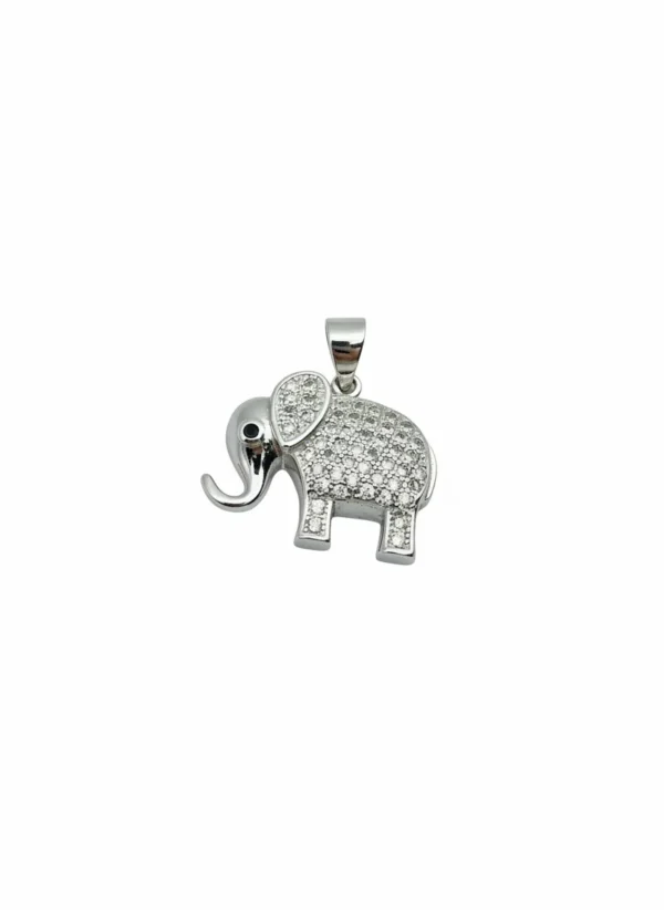 Sterling silver elephant pendant with cubic zirconia, front view