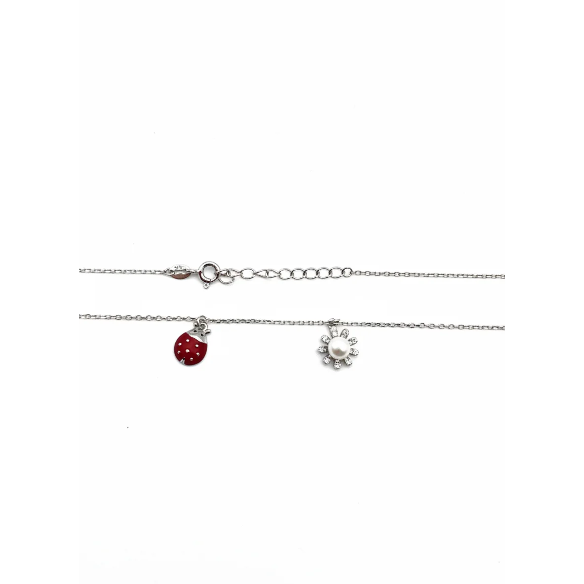 925 Sterling Silver Ladybird and Flower Pendant Necklace | Dublin Silver