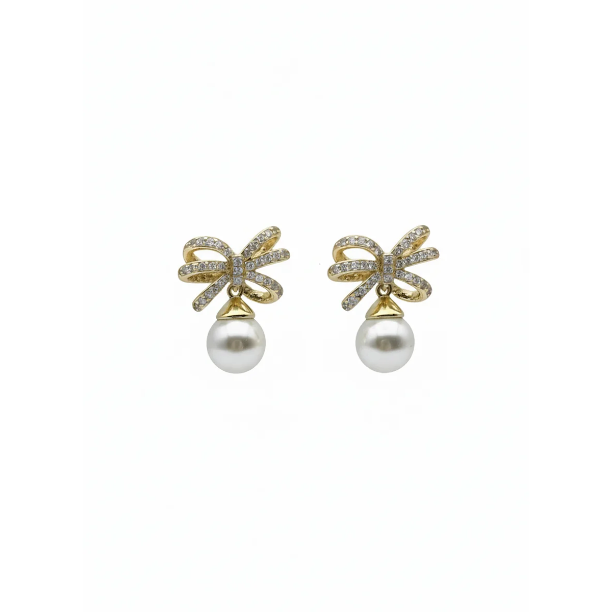 Gold-Plated Sterling Silver Bow Pearl Earrings | Dublin Silver