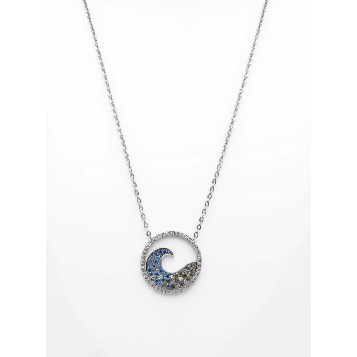 925 Sterling Silver Wave Pendant Necklace with Blue Accents | Dublin Silver