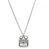 Sterling silver handbag pendant necklace with cubic zirconia, front view