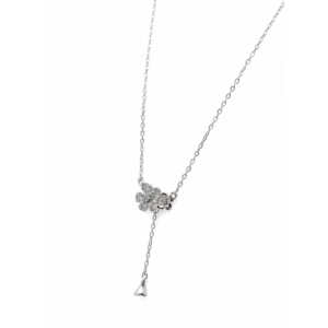 Sterling silver floral pendant necklace with cubic zirconia, front view
