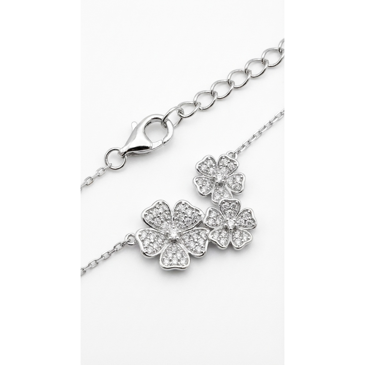Dublin Silver 925 Sterling Silver Floral Necklace with Cubic Zirconia
