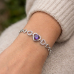 925 Sterling Silver Heart Amethyst Bracelet | Dublin Silver