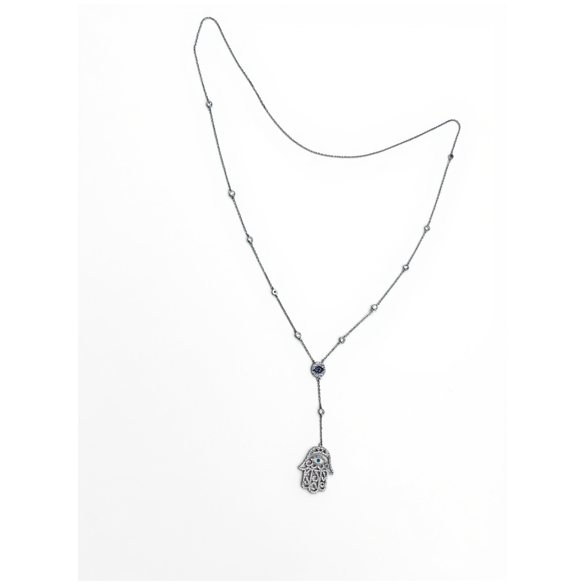 925 Sterling Silver Hamsa Hand Necklace Evil Eye Pendant | Dublin Silver