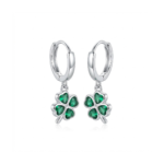 Sterling silver shamrock earrings with green gemstones, front view