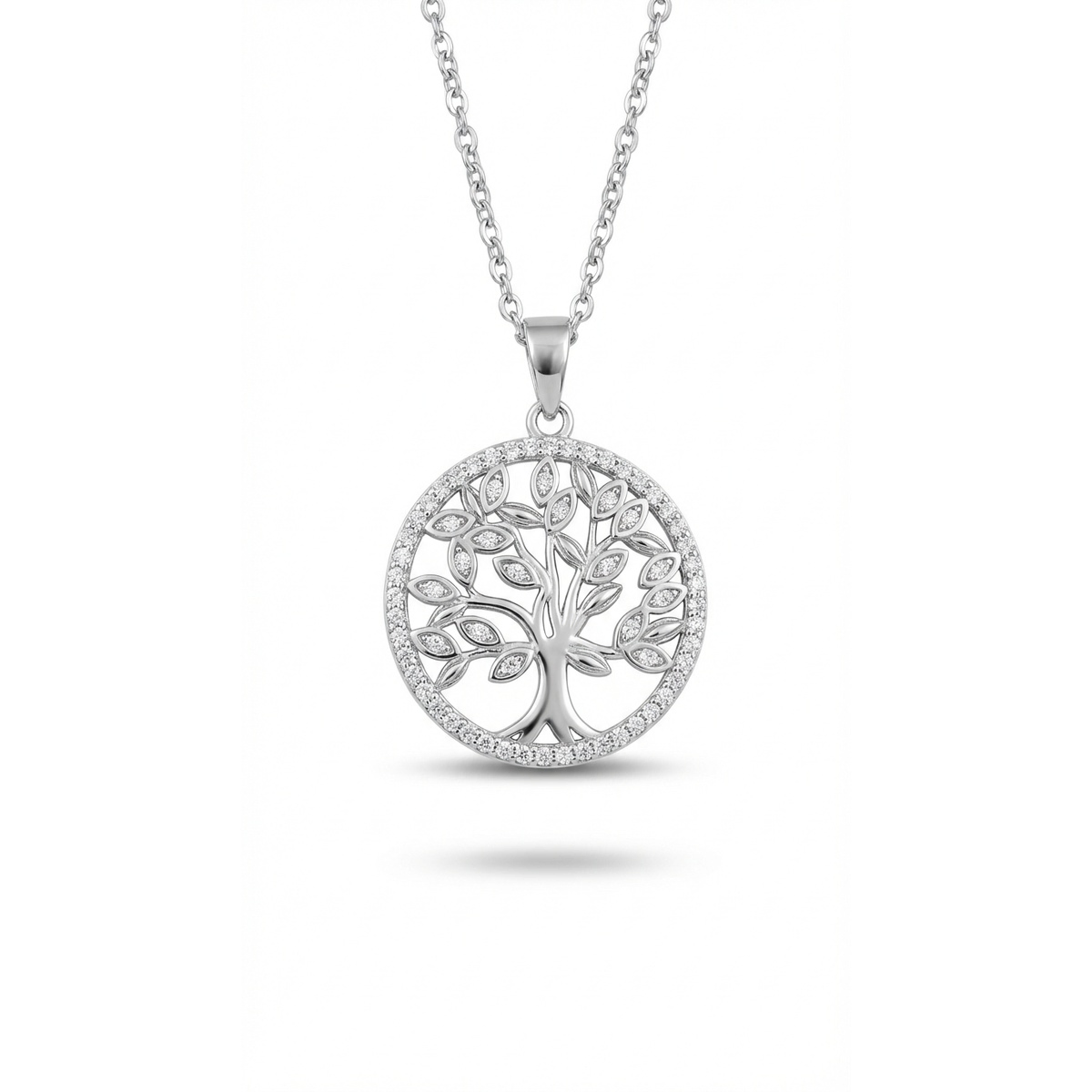 Sterling silver Tree of Life pendant with intricate detailing, front view