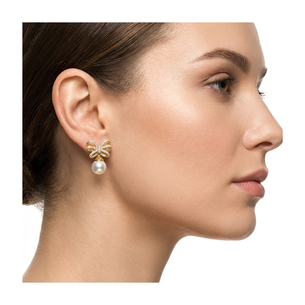 Gold-Plated Sterling Silver Bow Pearl Earrings | Dublin Silver