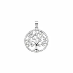 Sterling silver Tree of Life pendant with intricate detailing, front view