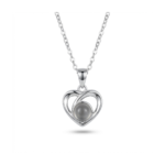 Sterling silver heart pendant necklace with black stone, front view