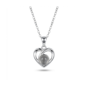 Sterling silver heart pendant necklace with black stone, front view