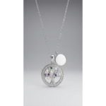 Sterling silver Tree of Life pendant with gemstones on chain, front view